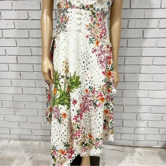 FARM Rio “Delicate Forest Scarves” Eyelet Midi Dress • Rare Print • Size M - Picture 10 of 12